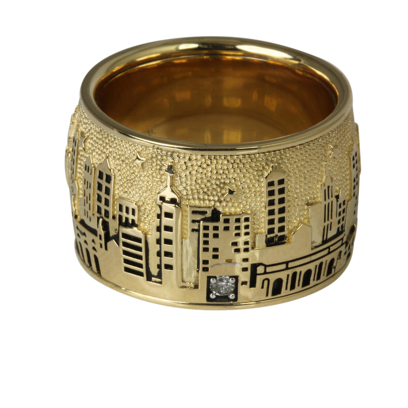 14k Gold & Diamond New York Skyline Ring