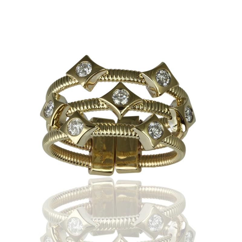 14k Gold Long Diamond 3 Row Flex Ring