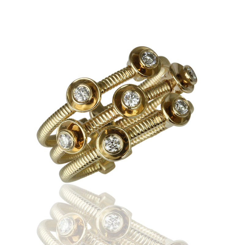 14k Gold Dancing Diamond in Bezel 3-Row Flex Ring