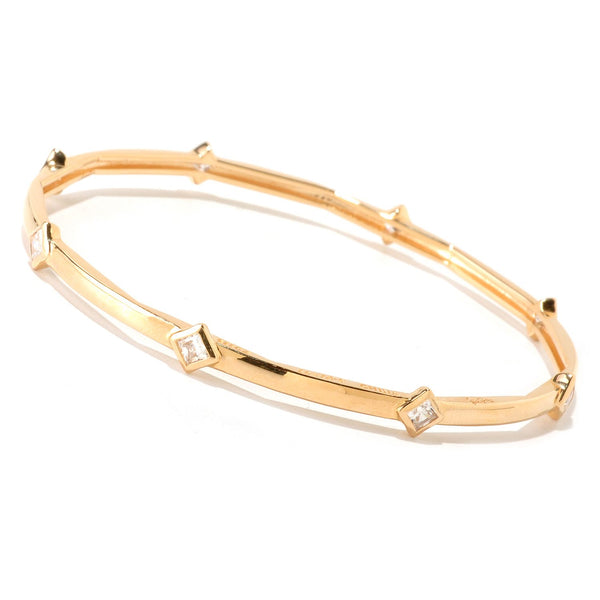 Gold Plated Ss 8 1/2'' Bezel Set Cz Bangle Bracelet