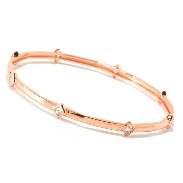 Gold Plated Ss 8 1/2'' Bezel Set Cz Bangle Bracelet