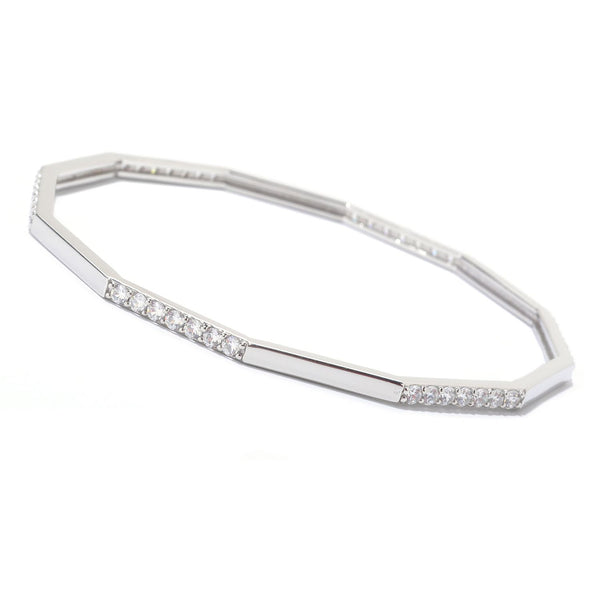 Platinum Plated Ss 8 1/2'' Station Fancy Bangle Bracelet