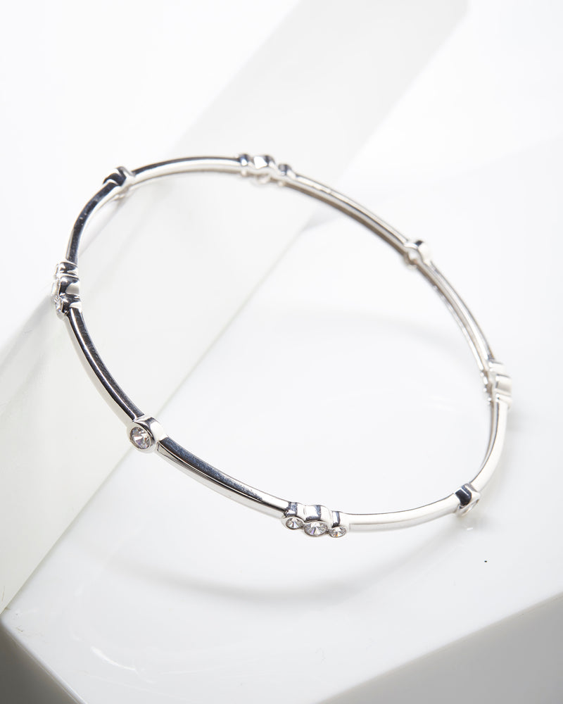 Plated SS Bezel Station Bangle Bracelet