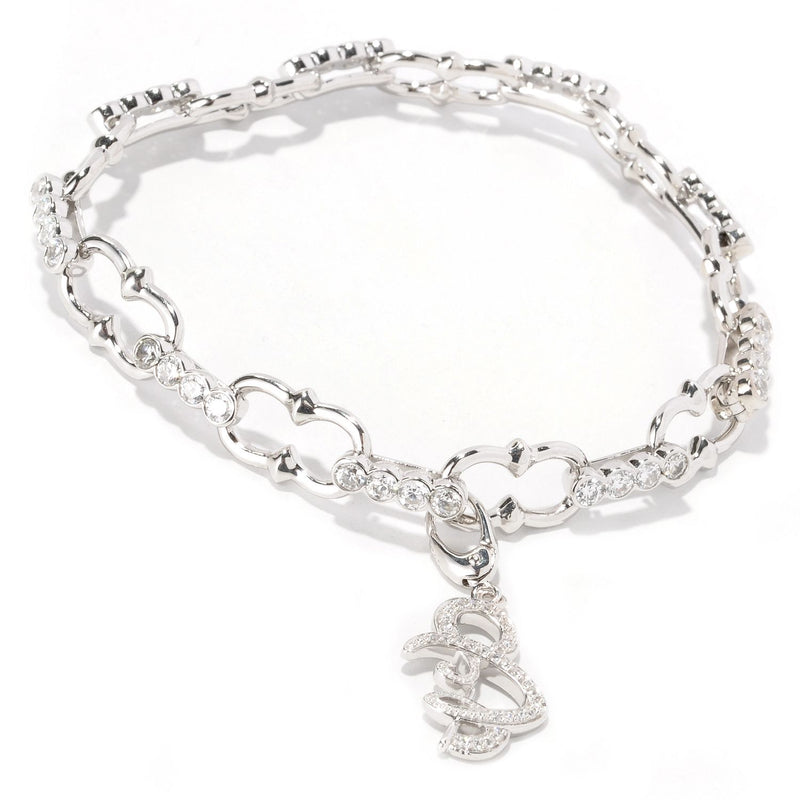 Plated SS 8'' Bezel Set Bracelet With Charm