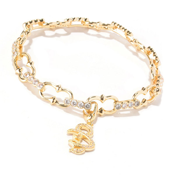 Plated SS 8'' Bezel Set Bracelet With Charm