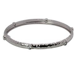 Gold Plated SS Bezel Set CZ Hammered Bangle Bracelet