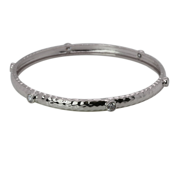 Gold Plated SS Bezel Set CZ Hammered Bangle Bracelet