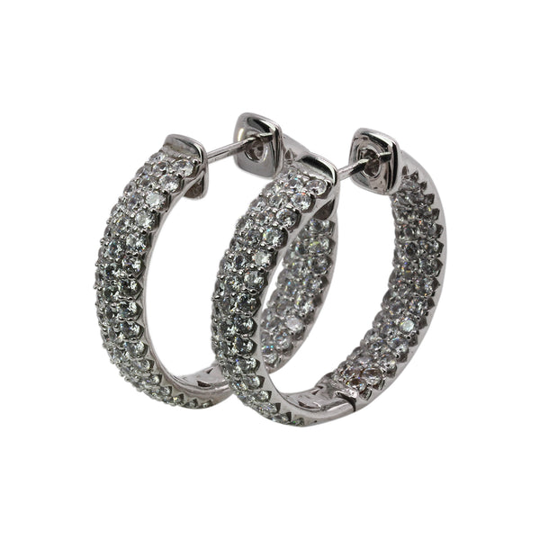 Plated SS & Cz Pave Hoop Earrings