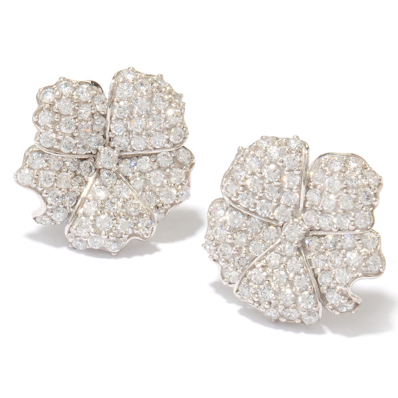 SS & CZ Lotus Flower Omega Back Earrings