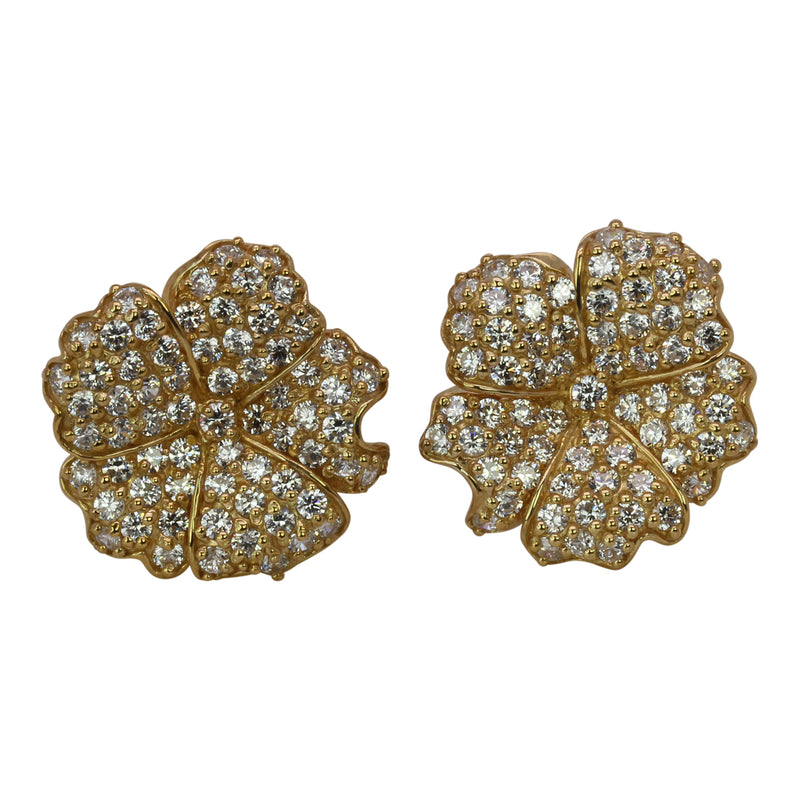 SS & CZ Lotus Flower Omega Back Earrings