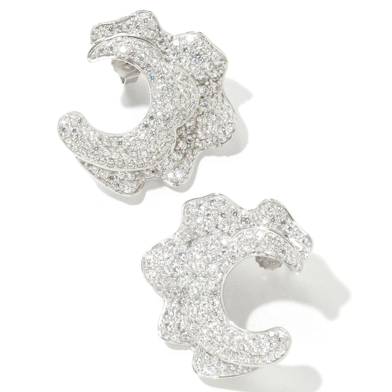 SS 1'' CZ Floral Ruffle Cuff Earrings