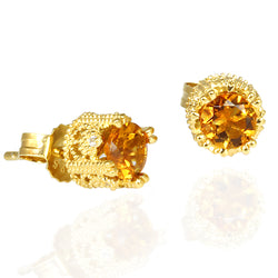 Plated SS Madeira Citrine & Cz Stud Earrings