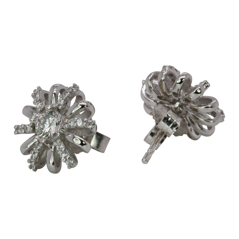 SS & CZ Flower Burst Earrings