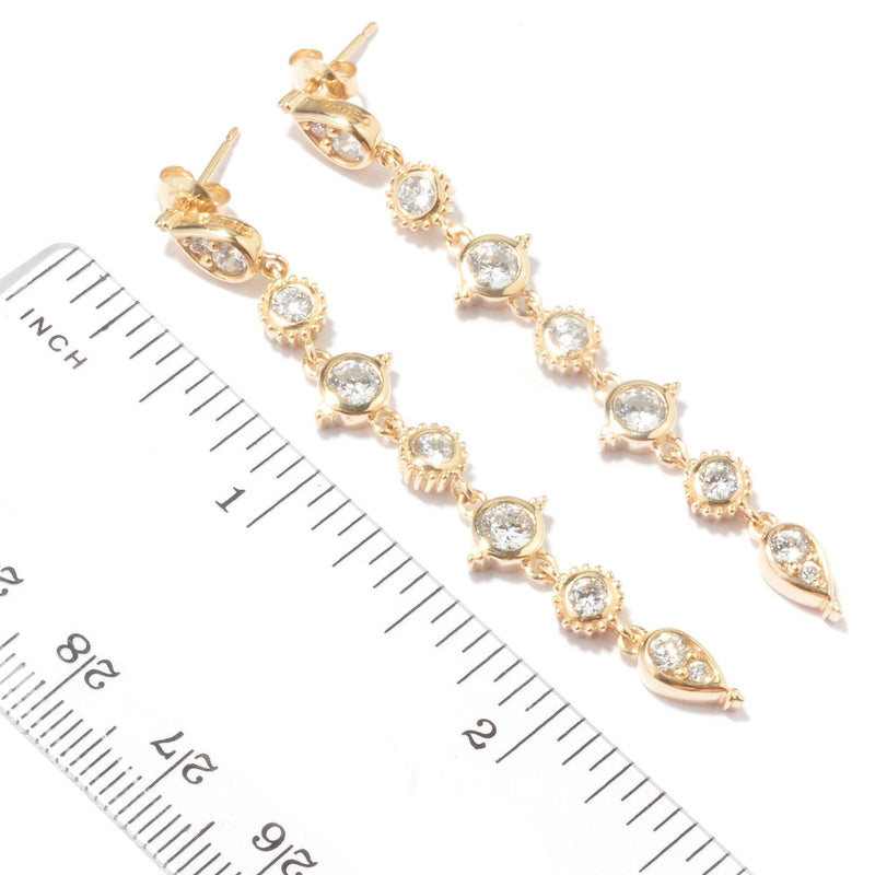 Gold Plated Sterling Silver & Cz Round & Teardrop Fancy Earrings