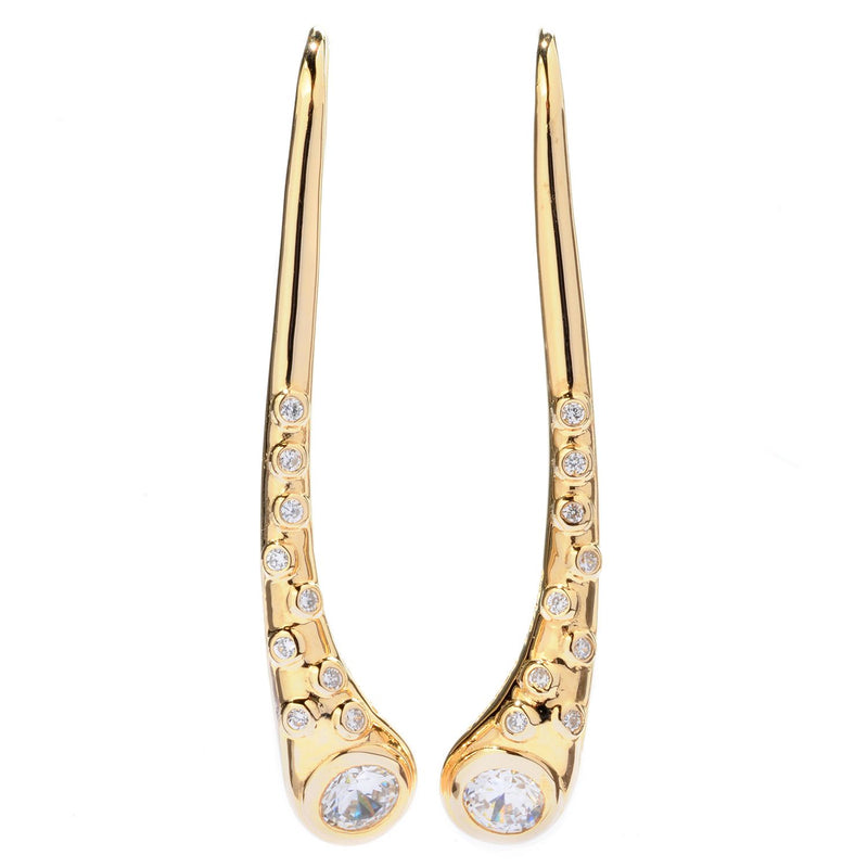 Plated SS & CZ Scattered Bezel Set Drop Earrings