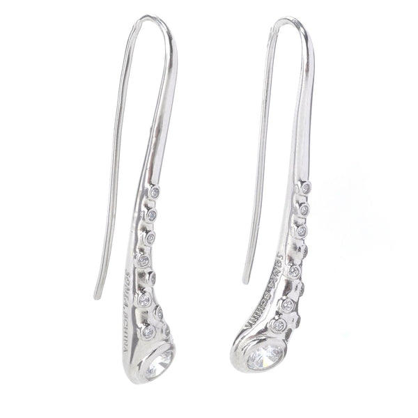 Plated SS & CZ Scattered Bezel Set Drop Earrings