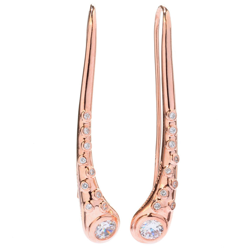 Plated SS & CZ Scattered Bezel Set Drop Earrings