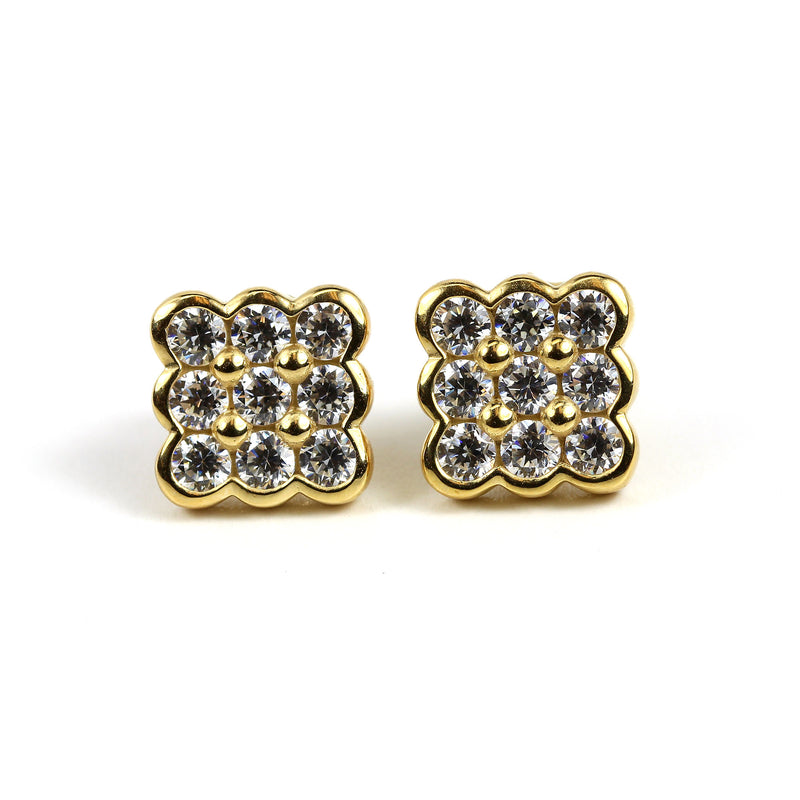 Plated SS & Cz Round Cut Bezel Square Earrings