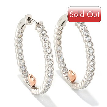 Plated SS Two Tone CZ Hoop and Heart Earrings