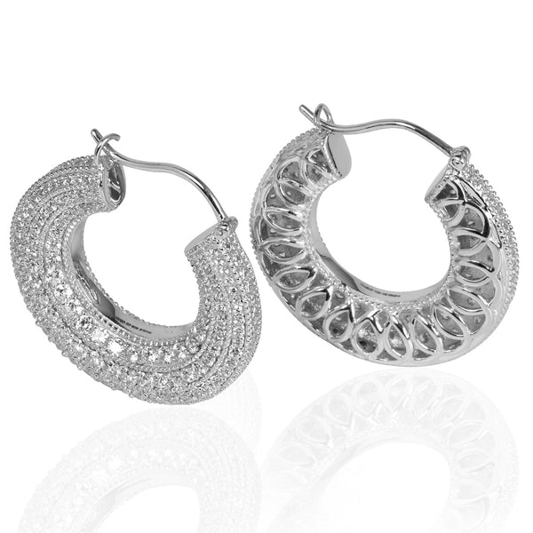 Plated SS Four Milgrain Hoop Earrings