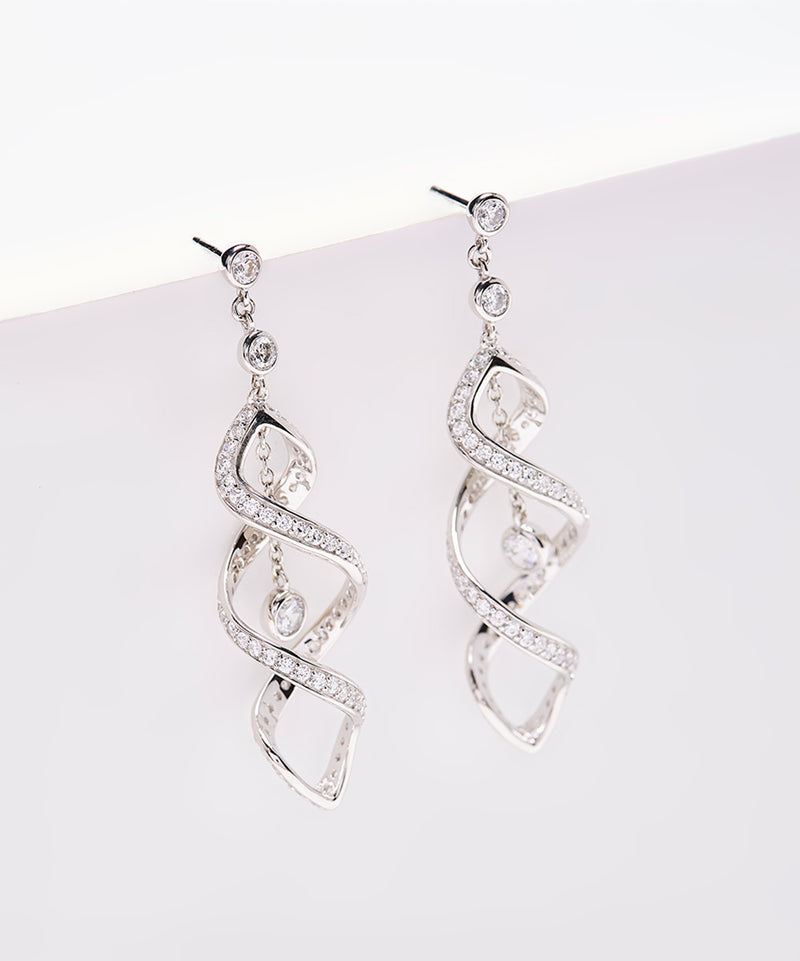 SS & CZ Double Twirl Earrings