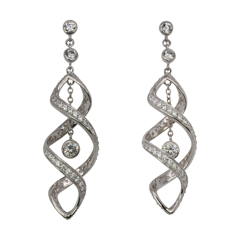 SS & CZ Double Twirl Earrings