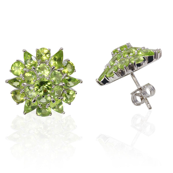 SS & Peridot Cluster Stud Earrings