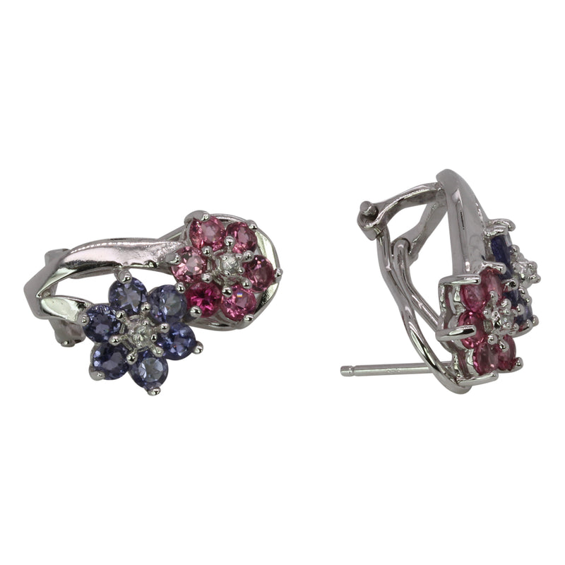 SS Pink Tourmaline & Iolite Floral Earrings