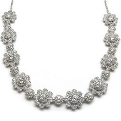 Platinum Plated SS & Cz Flower Necklace