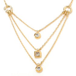 Plated SS & Cz Three Layered Necklace