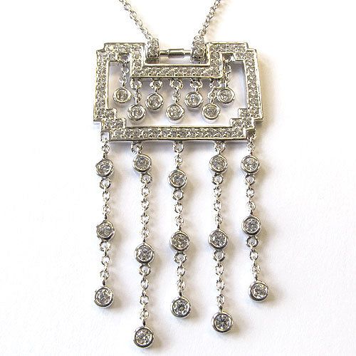 SS & CZ Fringe Pendant Necklace