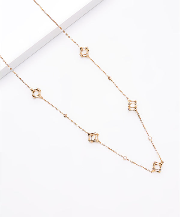 Plated SS & Cz 24'' Round Cut Cube Necklace