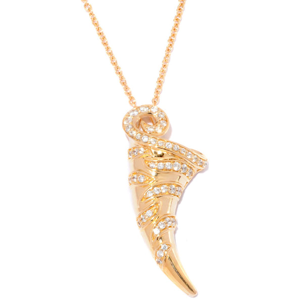 Plated SS & Cz Tigers Tooth Pendant Necklace