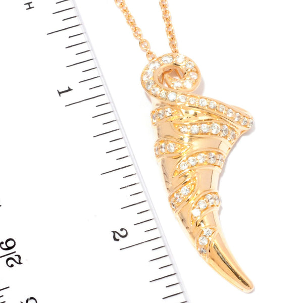 Plated SS & Cz Tigers Tooth Pendant Necklace