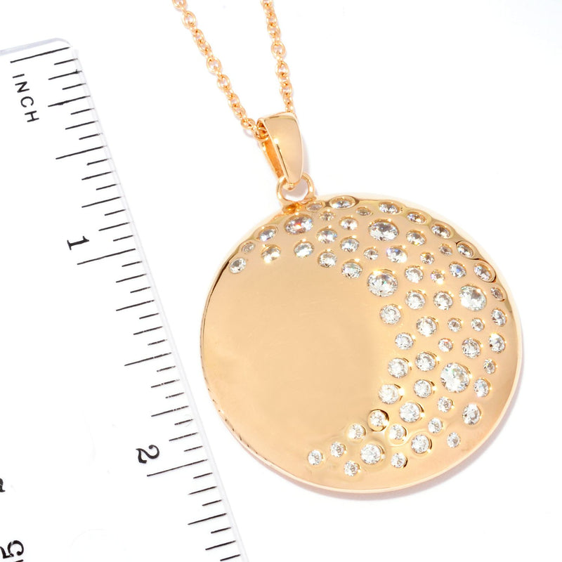 Plated SS & Cz Round Cut Burnished Moon Necklace