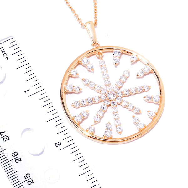 Plated SS & Cz Round Cut Starburst Pendant Necklace