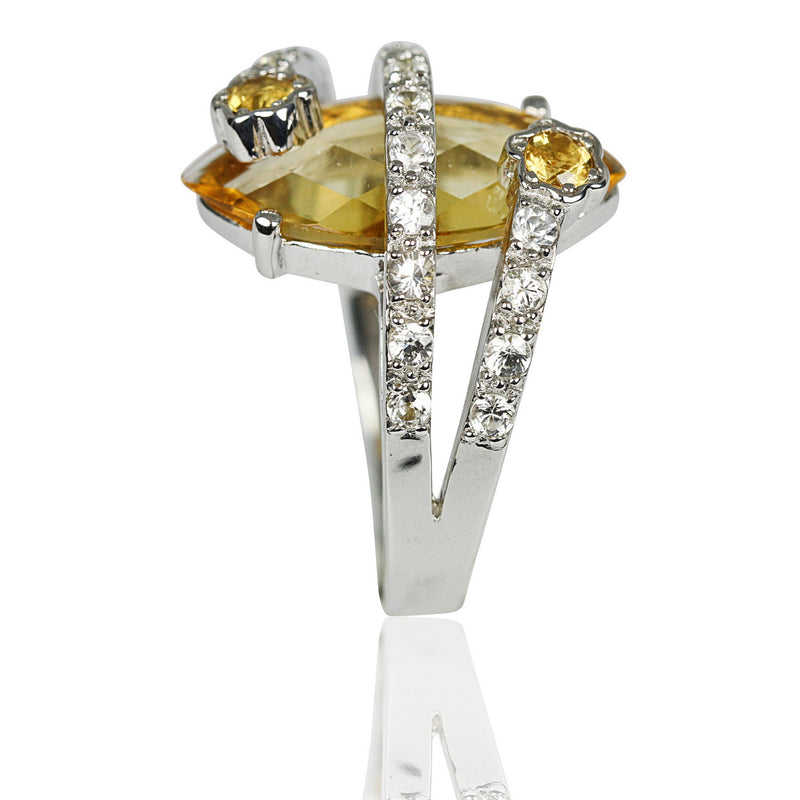 Platinum Plated SS Marquise Citrine Ring