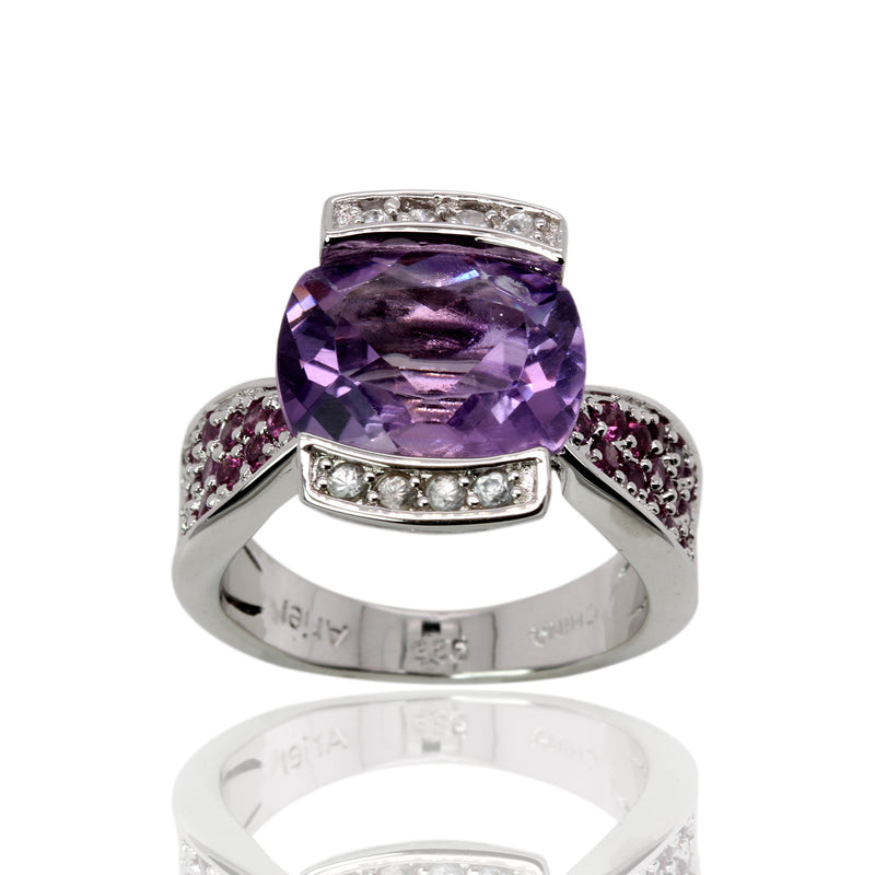 Plated SS Amethyst, White Zircon Ring