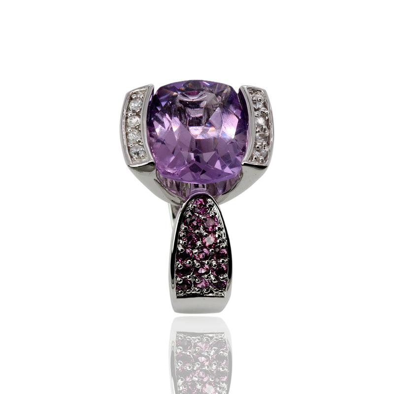 Plated SS Amethyst, White Zircon Ring