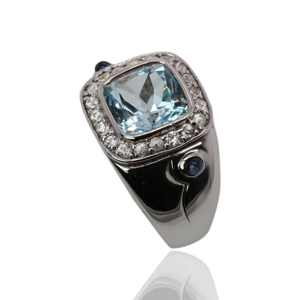 Plated SS Blue Topaz, Blue Sapphire Ring