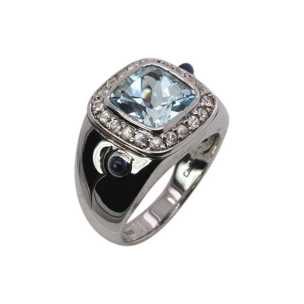 Plated SS Blue Topaz, Blue Sapphire Ring