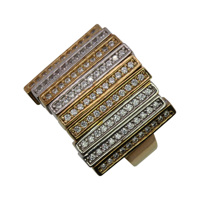 SS & CZ Two Tone Flex Long Bar Ring