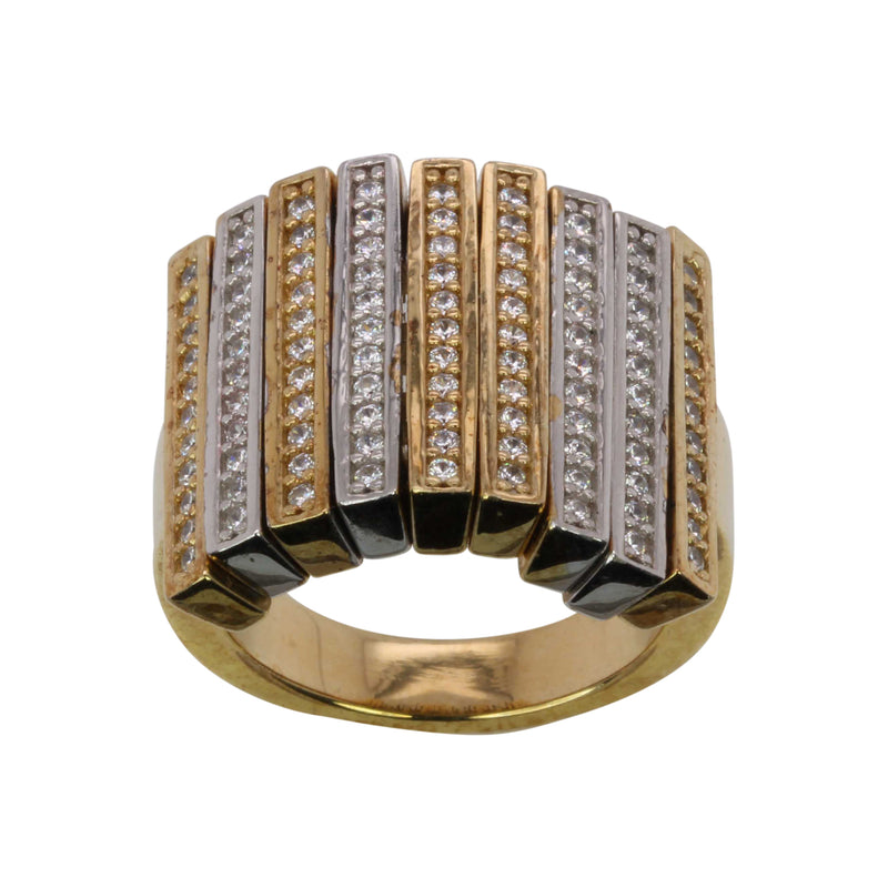 SS & CZ Two Tone Flex Long Bar Ring