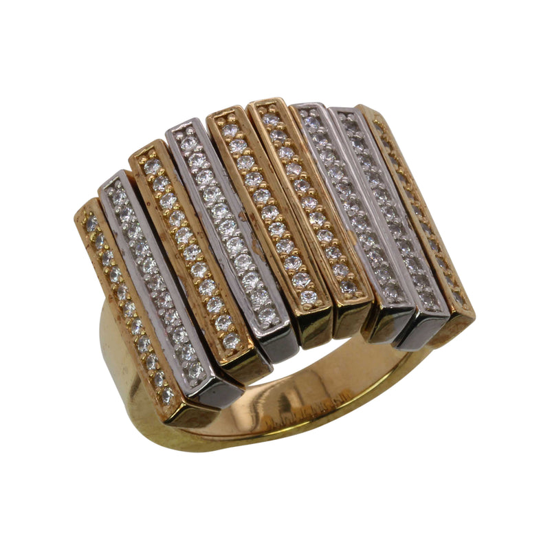 SS & CZ Two Tone Flex Long Bar Ring