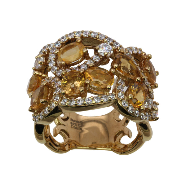 SS Citrine & CZ Scroll Swirl Ring