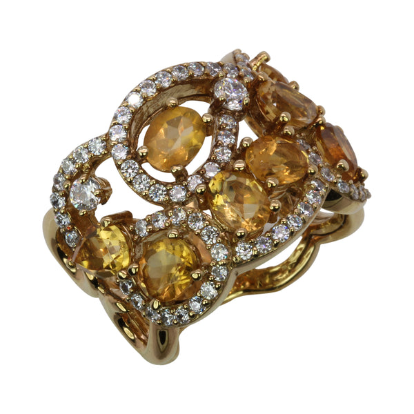 SS Citrine & CZ Scroll Swirl Ring