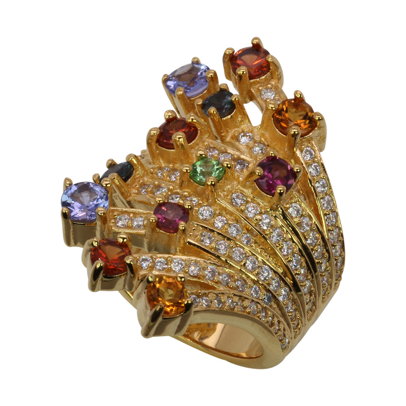 SS Multi Gemstone & CZ Celebration Ring