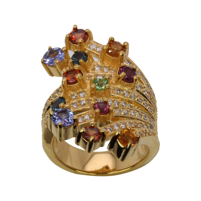 SS Multi Gemstone & CZ Celebration Ring