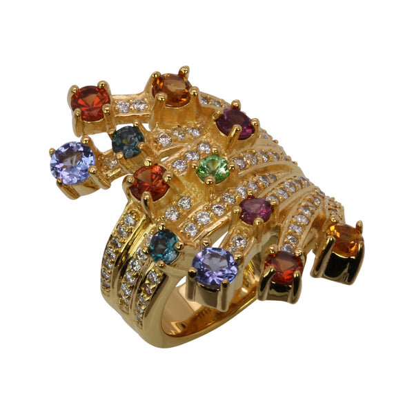 SS Multi Gemstone & CZ Celebration Ring