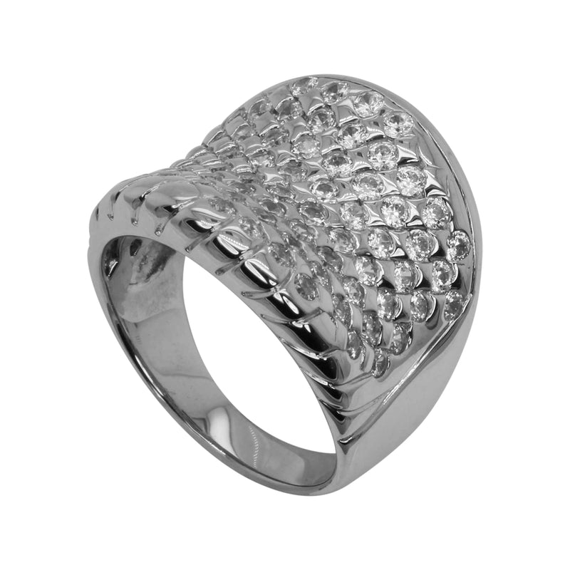 SS & CZ Round Cut Concave Ring